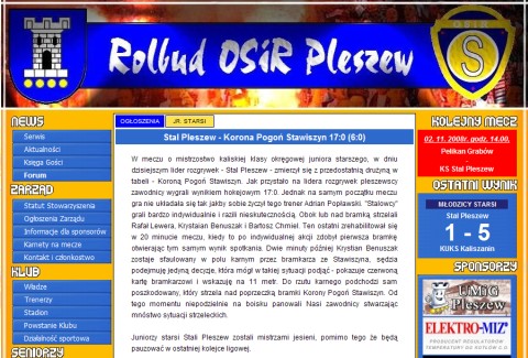 Odnowiona strona Stali (wówczas jeszcze Rolbudu) z 2006 roku